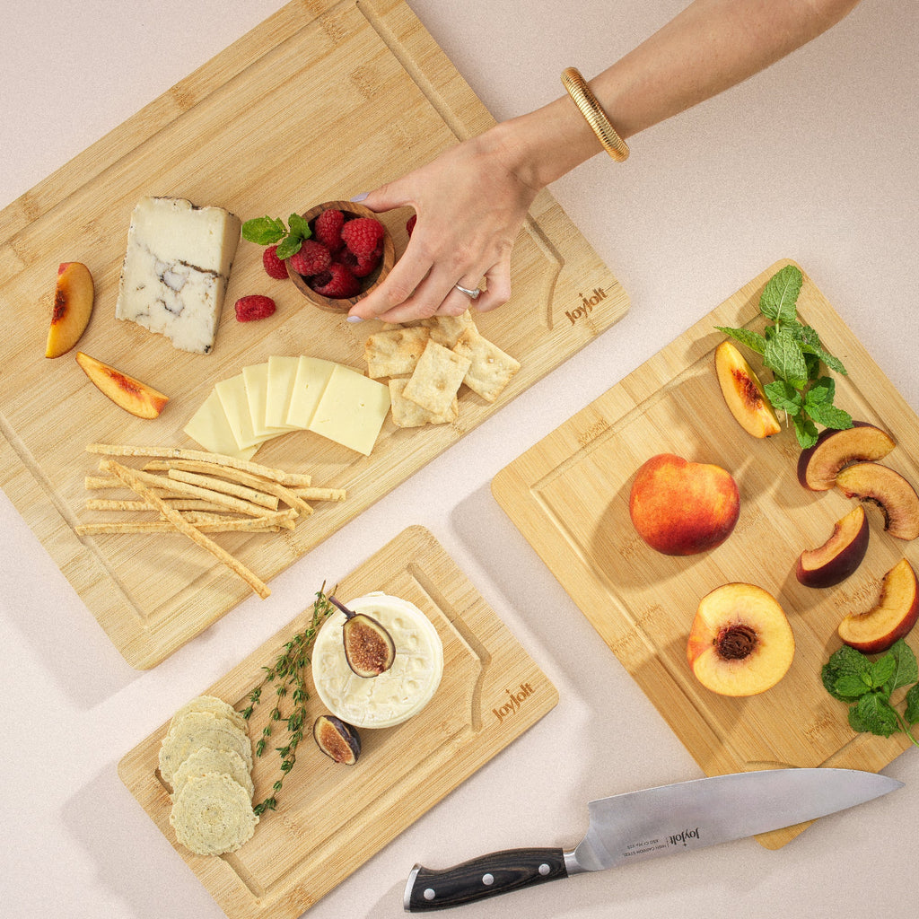 JoyJolt 3 Piece Bamboo Kitchen Cutting Board Set